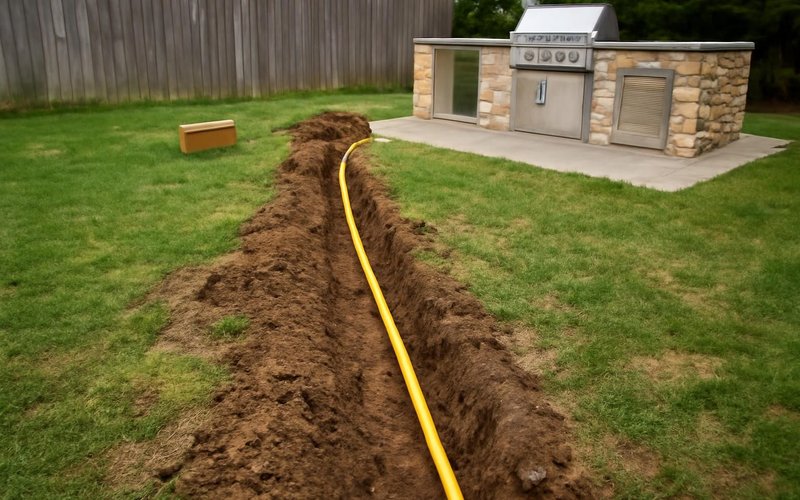 AI concept: Trench for a gas line across a backyard