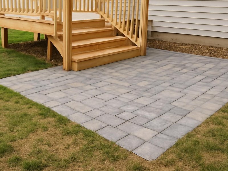 AI concept: Existing condition: patchy lawn at the foot of the deck stairs