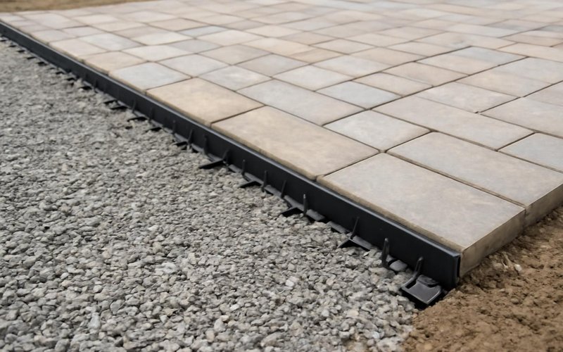 AI concept: Gravel base and edge restraint before the pavers
