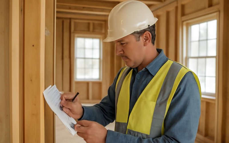 Building inspector signing an inspection card