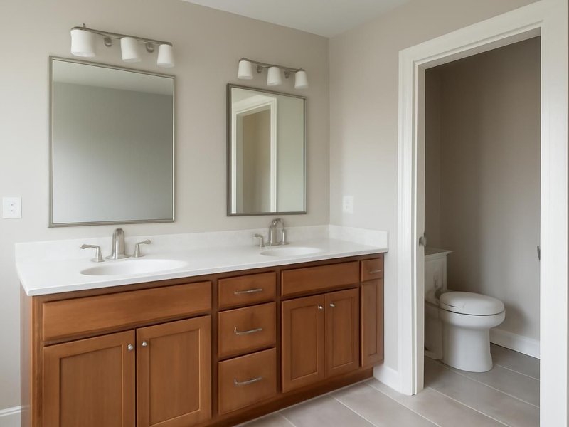 AI concept: Remodeled idea: double vanity and a toilet tucked behind a pocket door