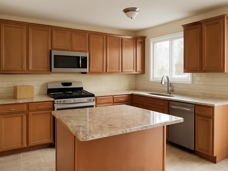 AI concept: Existing condition: dated kitchen paid for in two phases from savings