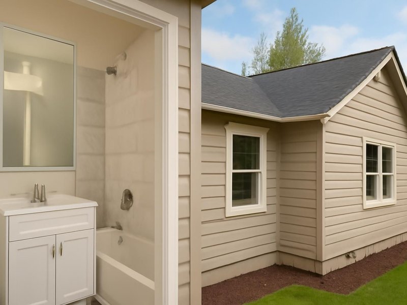 AI concept: Remodeled idea: new bath and roof financed through a renovation loan at purchase
