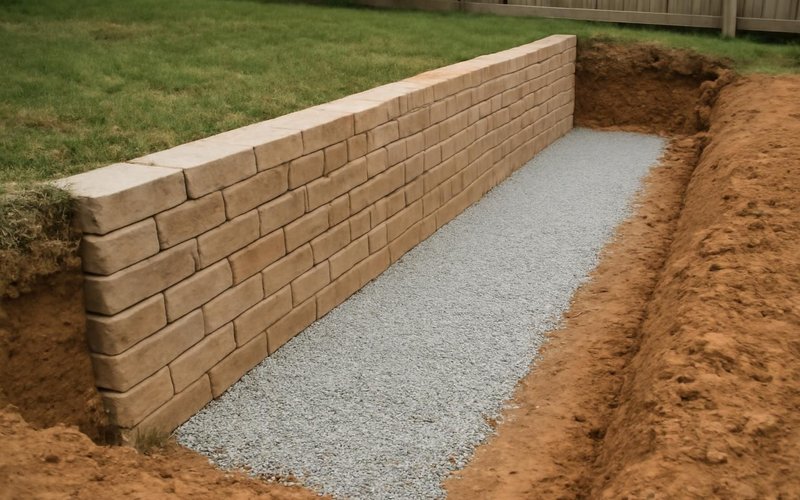 Excavated trench with a compacted gravel base