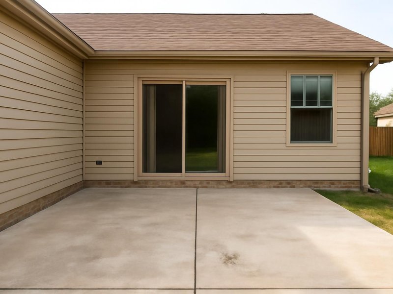 AI concept: Existing condition: concrete patio outside a family room