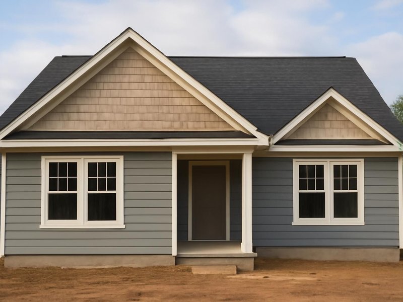 AI concept: Remodeled idea: new house in fiber cement lap with shingle accents in the gables