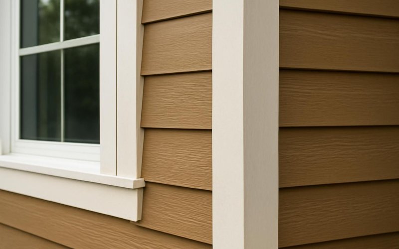 AI concept: Engineered wood lap siding with painted trim