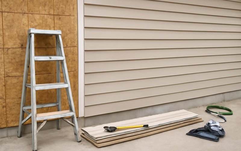 AI concept: Crew installing lap siding on a new addition