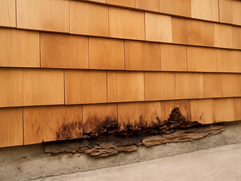 Before: cedar siding with rot at the bottom courses