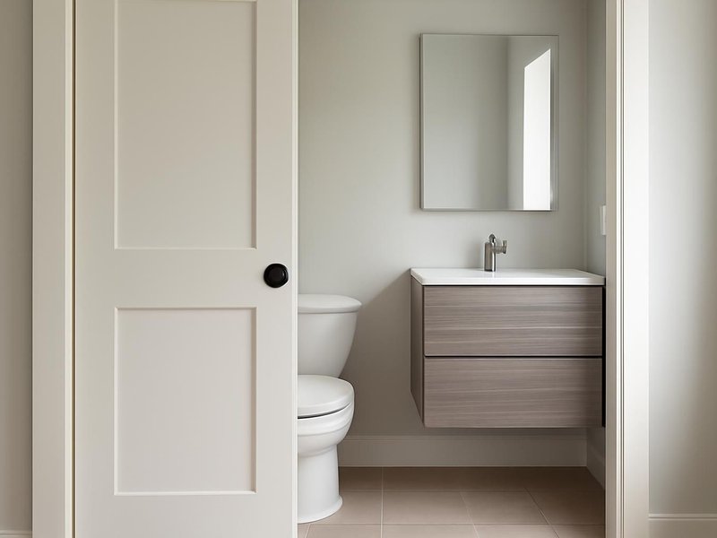 AI concept: Remodeled idea: pocket door, toilet clear and a floating vanity with drawers