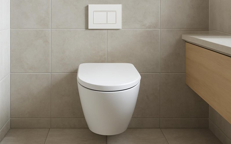 AI concept: Wall-hung toilet with a flush plate above