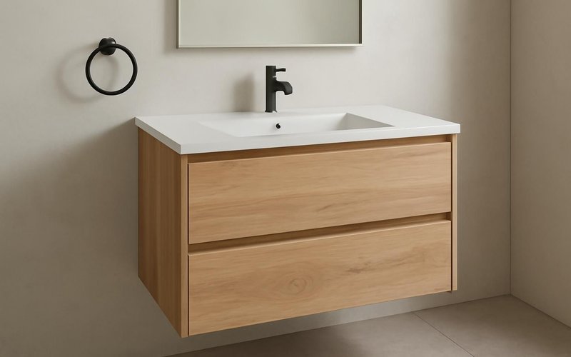 AI concept: Shallow floating vanity with two drawers
