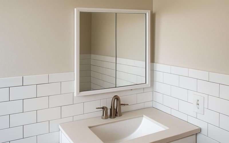 AI concept: Recessed mirrored medicine cabinet above a sink