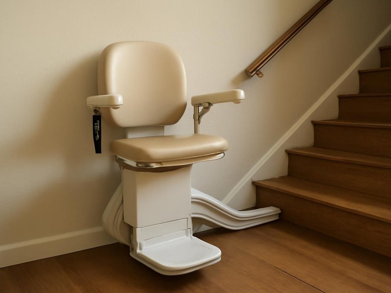 AI concept: Remodeled idea: compact straight lift with a folding rail at the bottom