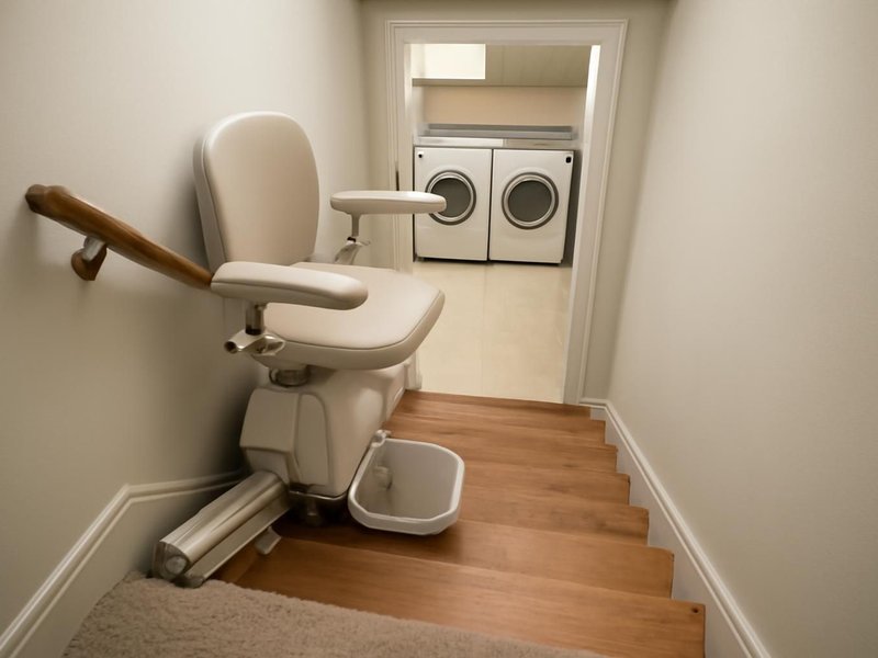 AI concept: Existing condition: steep basement stairs to the laundry room