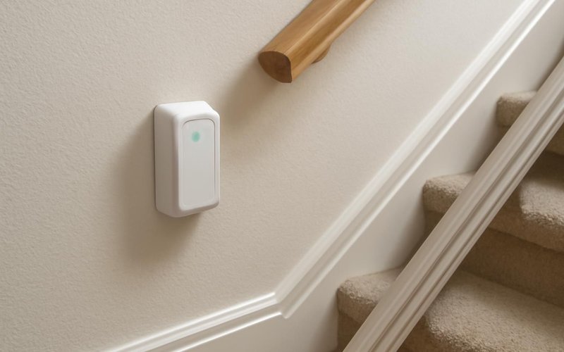 AI concept: Stair lift charging point at the top of stairs