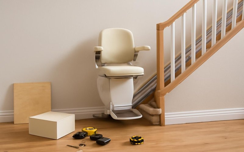 AI concept: Homeowner riding a new stair lift