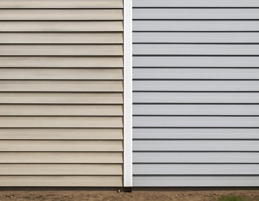 AI concept: Siding patch matched to existing siding beside a fully re-sided wall