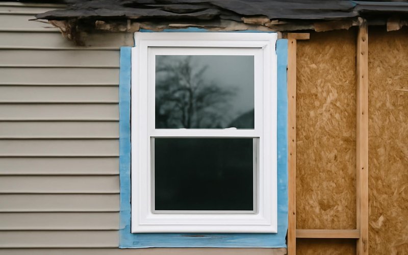 AI concept: Replacement window installed after a storm