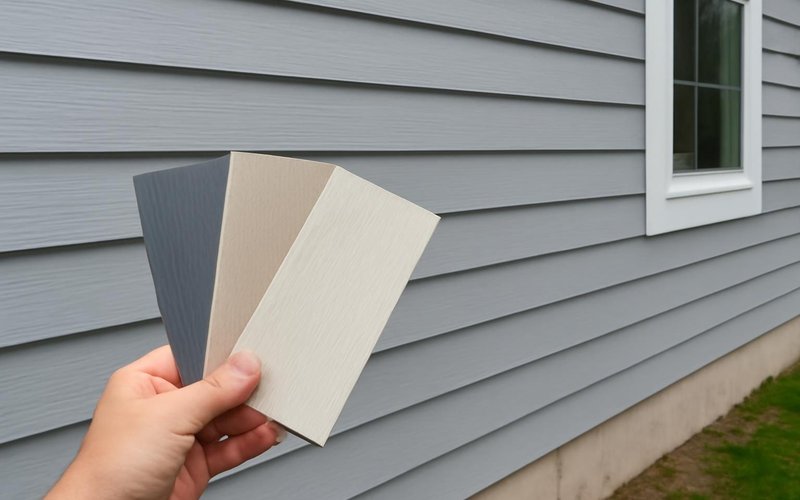 AI concept: Siding samples held against a house