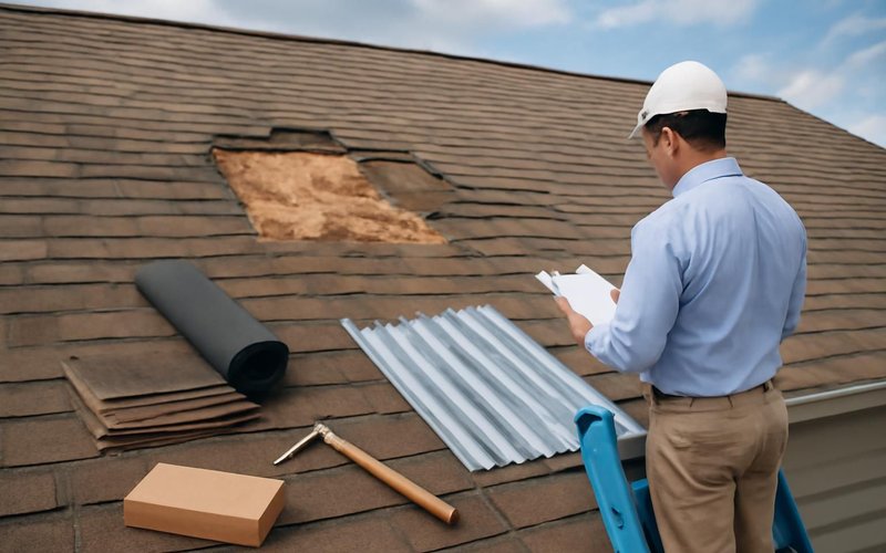 Roofer and insurance adjuster inspecting a roof together