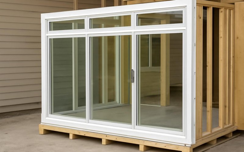 AI concept: Factory-built sunroom window wall ready to install