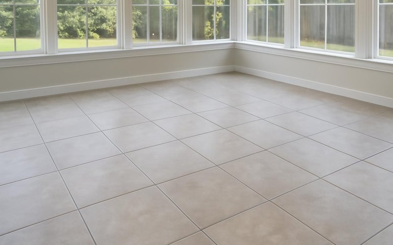 AI concept: Porcelain tile floor in a bright sunroom