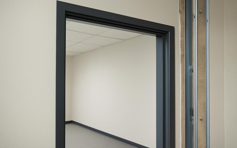 AI concept: Prefinished steel door frame on a new office