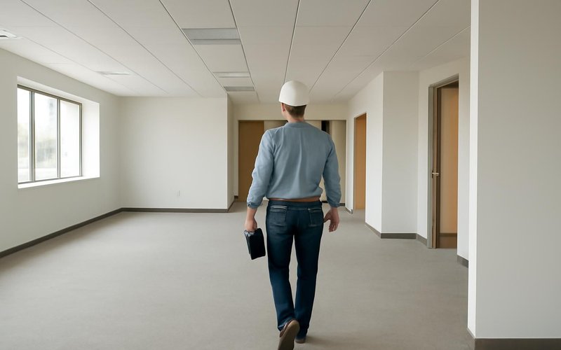AI concept: Project manager walking an empty office suite