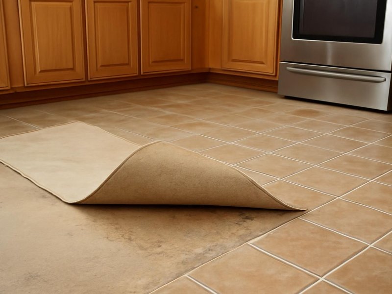 Before: peeling sheet vinyl on a kitchen floor