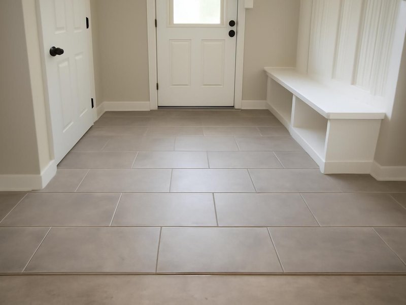Before: bare concrete in a basement entry and mudroom