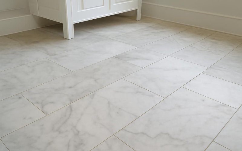 Honed marble floor tile in a bathroom
