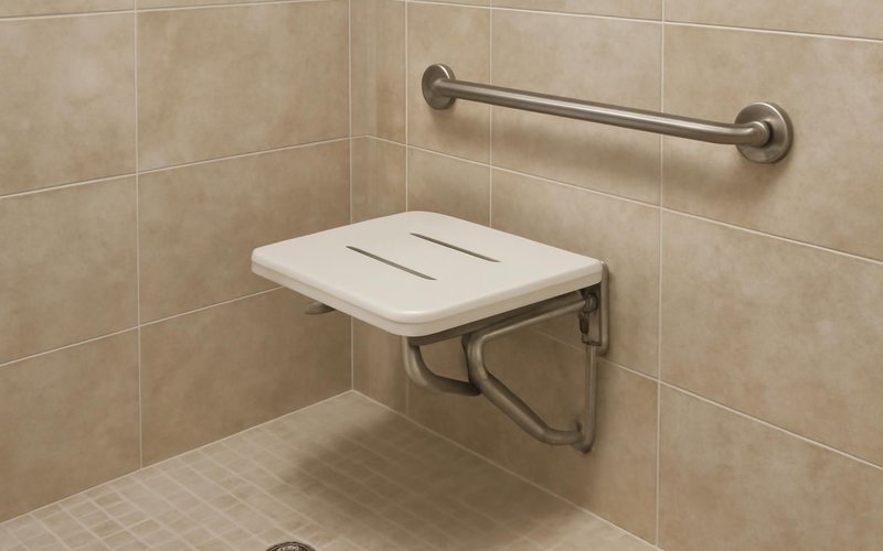 AI concept: Fold-down shower seat and grab bar
