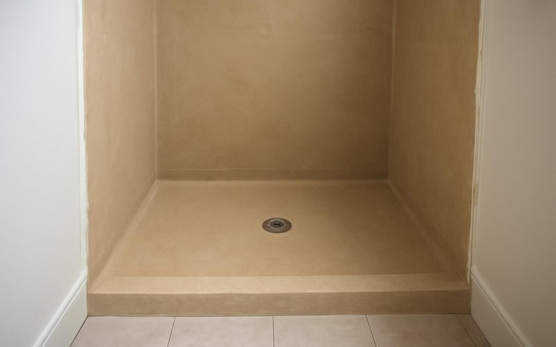 AI concept: New shower drain and waterproofed alcove walls