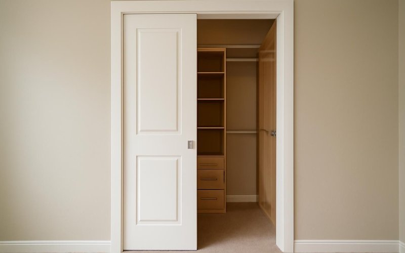 Pocket door opening into a walk-in closet