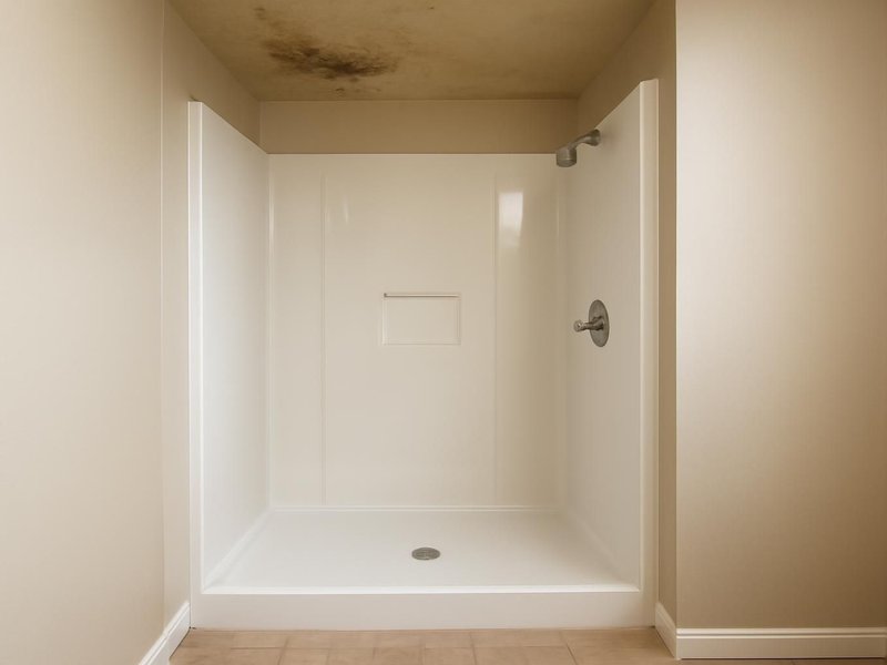 AI concept: Existing condition: fiberglass stall with a stained ceiling below