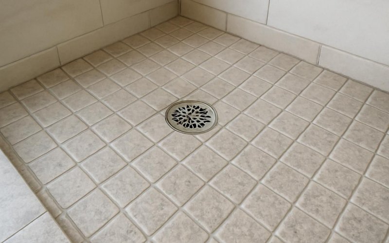 AI concept: Textured porcelain tile on a walk-in shower floor