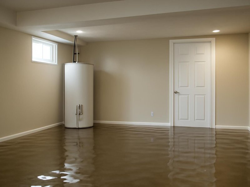 Before: finished basement with an inch of water after a water heater failed
