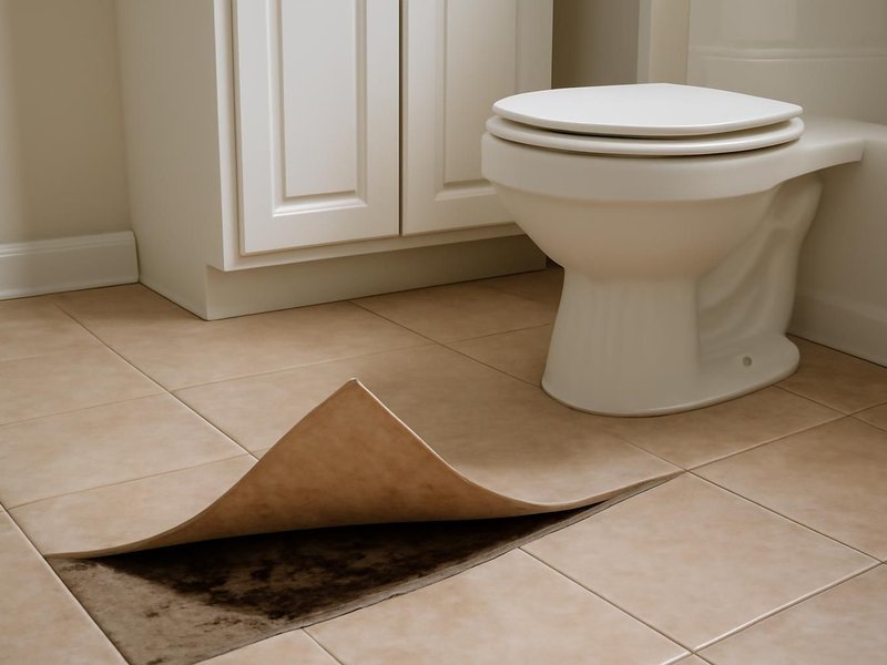 Before: bathroom floor lifted by a slow leak under the toilet