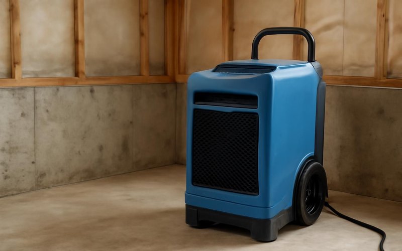 Commercial dehumidifier running in a basement
