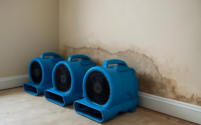 Air movers lined along a wet wall