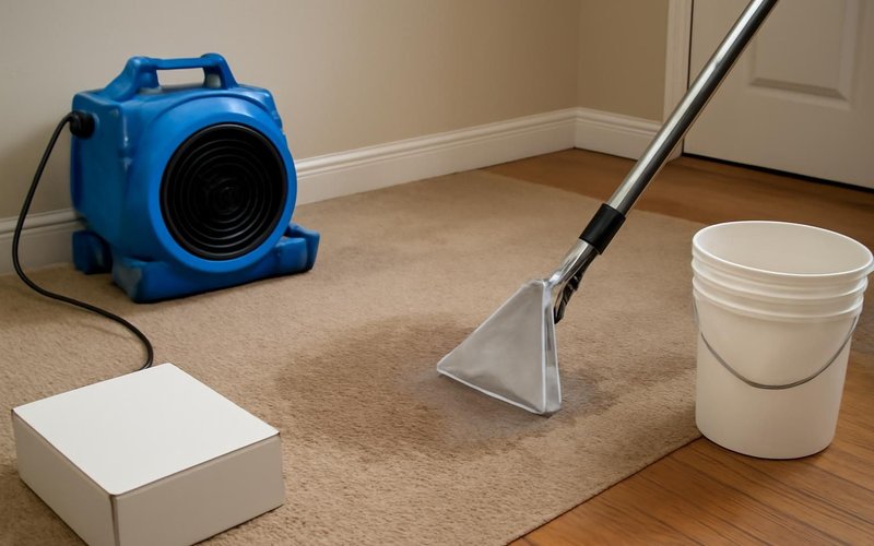 Crew extracting water from a carpet