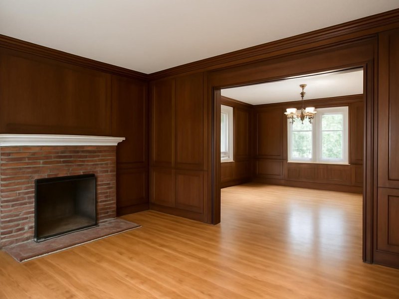 AI concept: Existing condition: dated colonial with dark paneling in the living and dining rooms