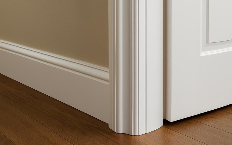 AI concept: Matching door casing and baseboard in a hallway