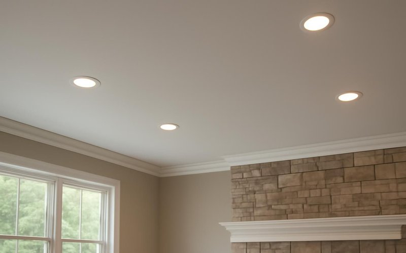 AI concept: LED recessed lighting in a remodeled living room