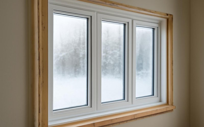 AI concept: Triple-pane window glass in a cold climate home