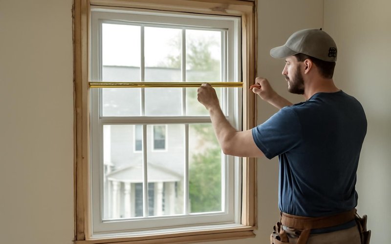 AI concept: Window specialist measuring a window opening