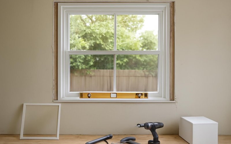 AI concept: Installer setting a new window level in an opening